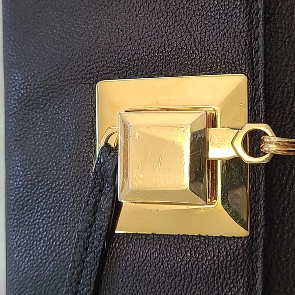 Zac Pozen Italian Black Leather Clutch with Gold Tone Hardware Unique Clasp - Picture 2 of 11
